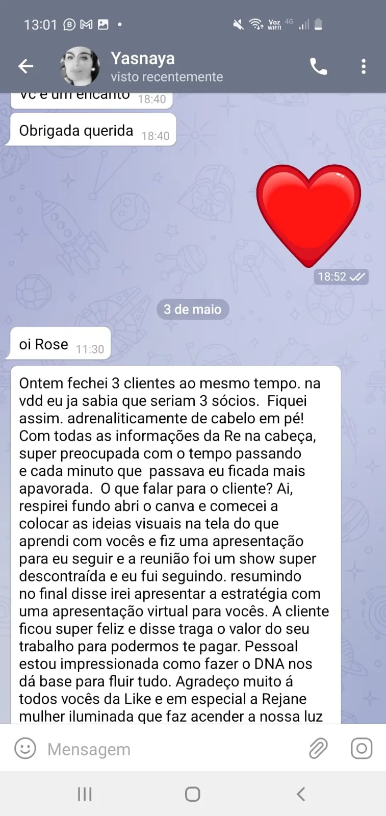 Aluna fechou com 3 clientes sem falar valor